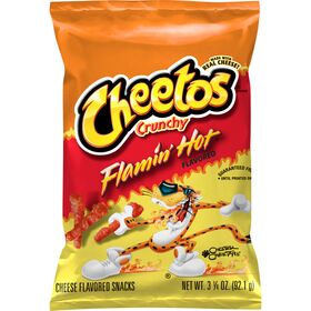 Food & Drink- Cheetos Crunchy Cheese Flavored Snacks Flamin' Hot Flavored 3 1/4 Oz