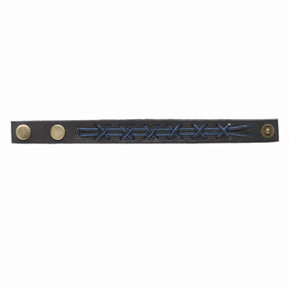 Jewelry- Leather Bracelet 20mm w/ Snap (blue cross stitch)